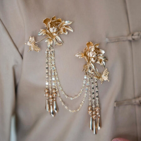 Lunar Golden Peony Chain Brooch - 18k Yellow Gold