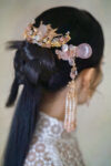 Lunar Sweet Floral Teardrop Jade Hairpin - Gold, Pink Jade