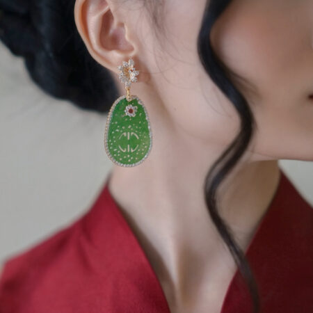 Lunar Bold Carved Rounded Teardrop Jade Earrings - 18k Yellow Gold, Jade