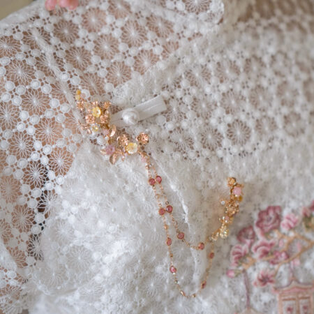 Lunar Sweet Branching Chain Brooch - Gold, Pink