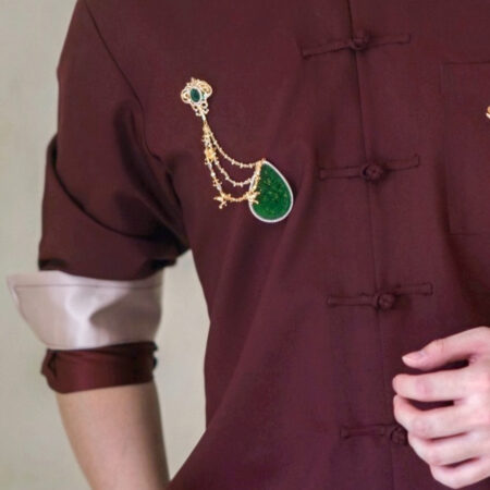 Lunar Bold Art Jade Chain Brooch - 18k Yellow Gold, Jade