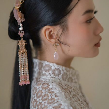 Lunar Sweet Faceted Teardrop Jade Earrings - 18k Yellow Gold, Pink Jade